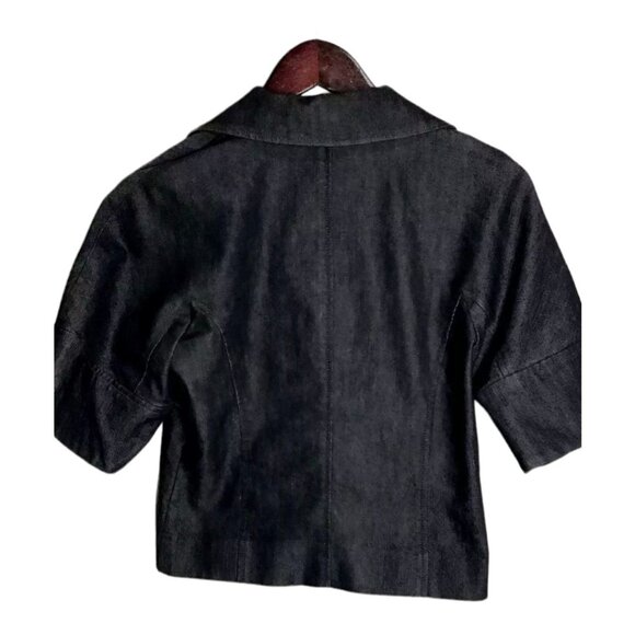 KENNETH COLE NEW YORK JEANS JACKET CROPPED DARK WASH 3/4 SLEEVE FRONT/ZIP - Picture 8 of 8